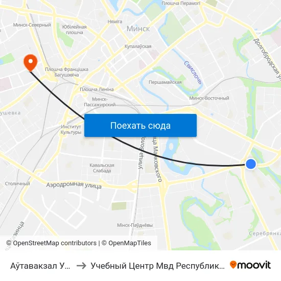 Аўтавакзал Усходні to Учебный Центр Мвд Республики Беларусь map