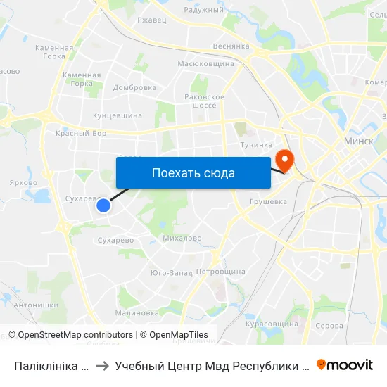 Паліклініка №10 to Учебный Центр Мвд Республики Беларусь map