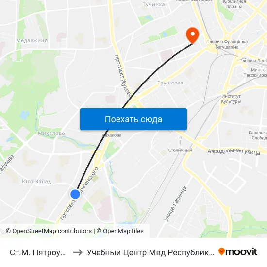Ст.М. Пятроўшчына to Учебный Центр Мвд Республики Беларусь map
