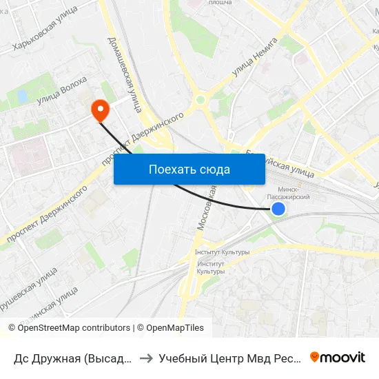 Дс Дружная (Высадка Пасажыраў) to Учебный Центр Мвд Республики Беларусь map