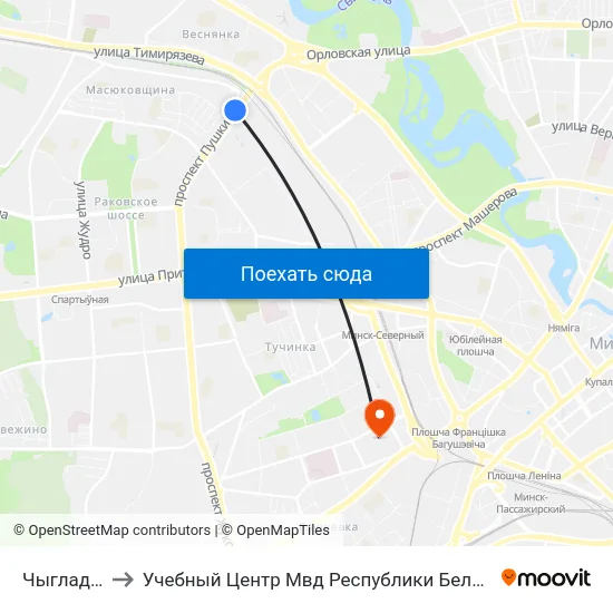 Чыгладзэ to Учебный Центр Мвд Республики Беларусь map