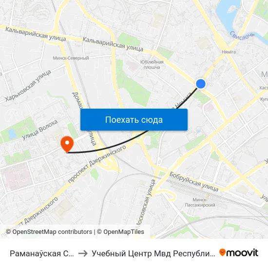 Раманаўская Слабада to Учебный Центр Мвд Республики Беларусь map