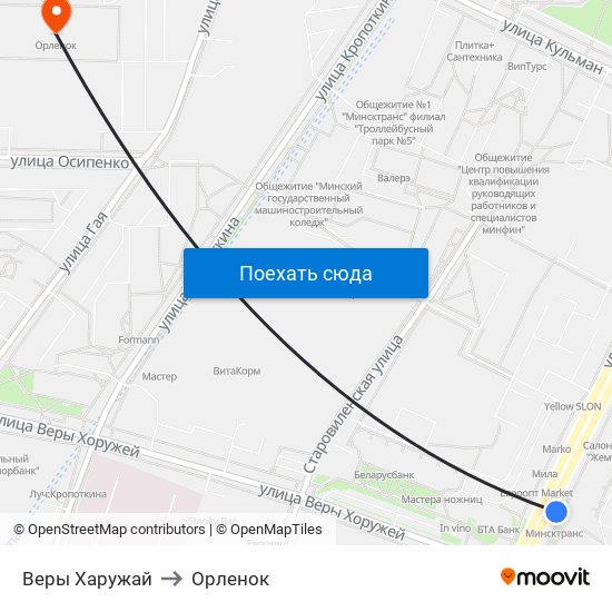 Веры Харужай to Орленок map