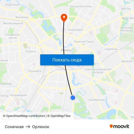 Сонечная to Орленок map