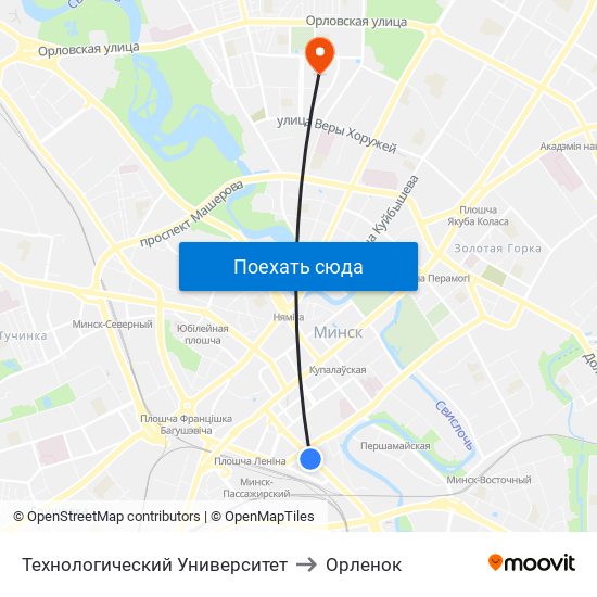 Технологический Университет to Орленок map