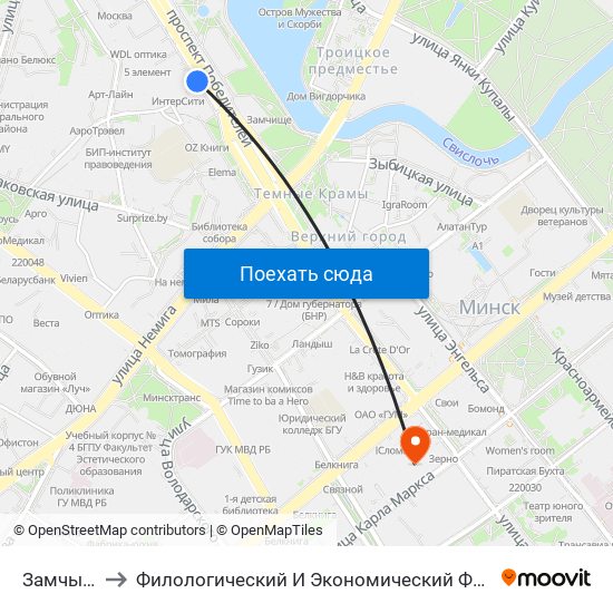 Замчышча to Филологический И Экономический Факультеты Бгу map