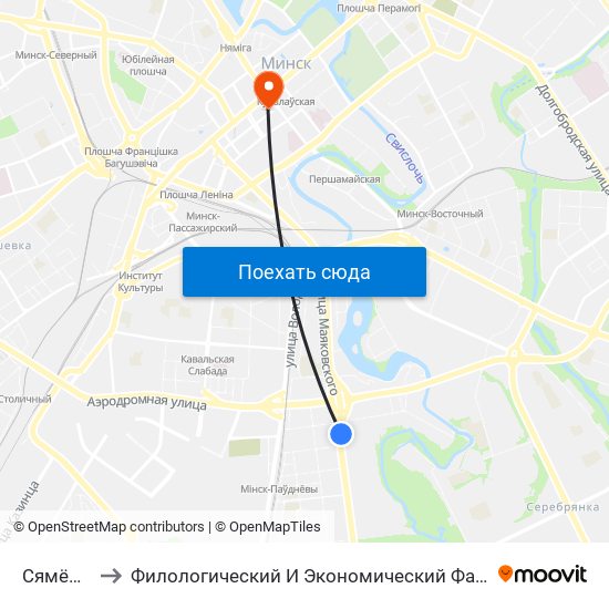 Сямёнава to Филологический И Экономический Факультеты Бгу map