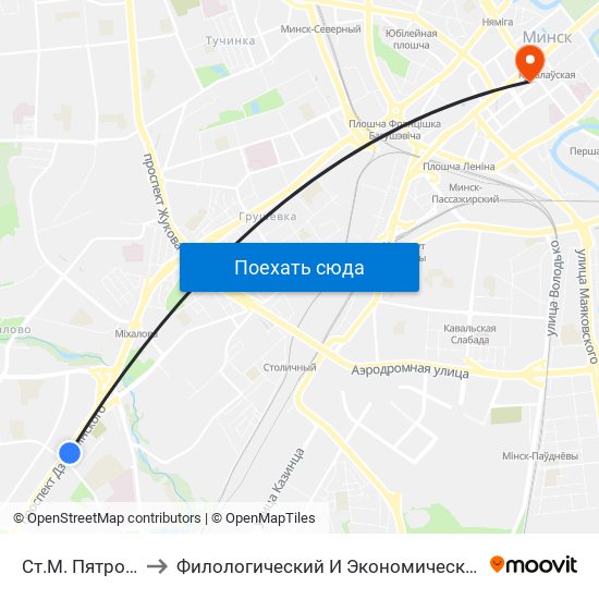 Ст.М. Пятроўшчына to Филологический И Экономический Факультеты Бгу map