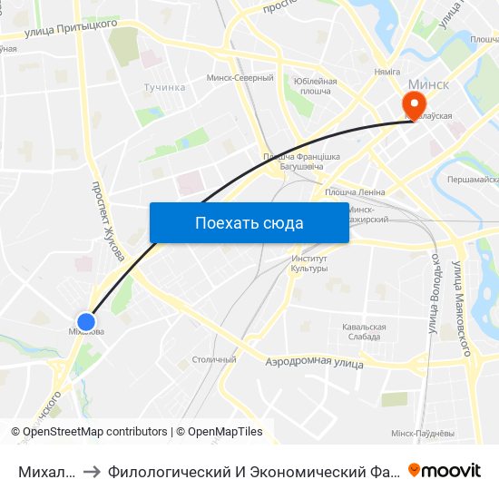 Михалово to Филологический И Экономический Факультеты Бгу map