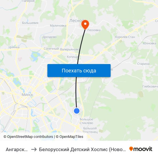 Ангарская-3 to Белорусский Детский Хоспис (Новое Здание) map