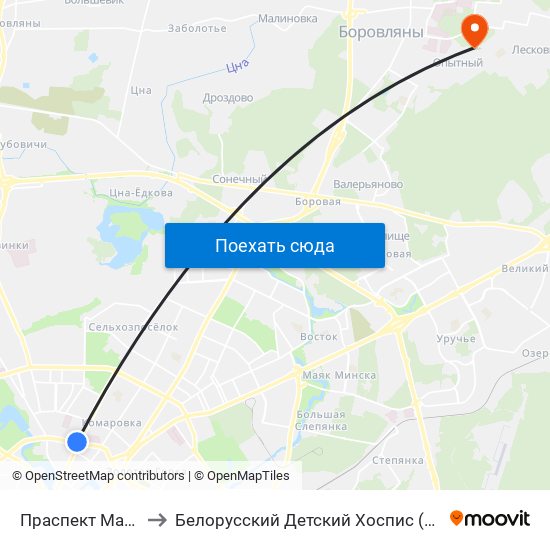 Праспект Машэрава to Белорусский Детский Хоспис (Новое Здание) map