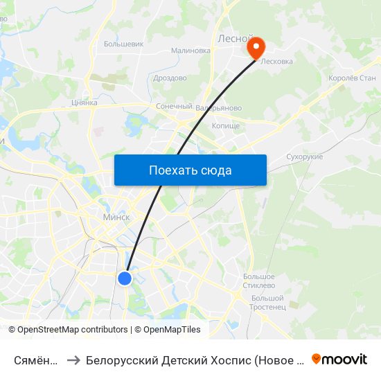 Сямёнава to Белорусский Детский Хоспис (Новое Здание) map