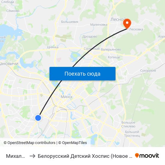 Михалово to Белорусский Детский Хоспис (Новое Здание) map