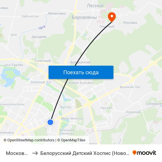 Московская to Белорусский Детский Хоспис (Новое Здание) map