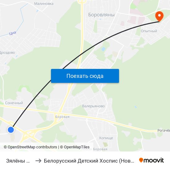Зялёны Луг-6 to Белорусский Детский Хоспис (Новое Здание) map