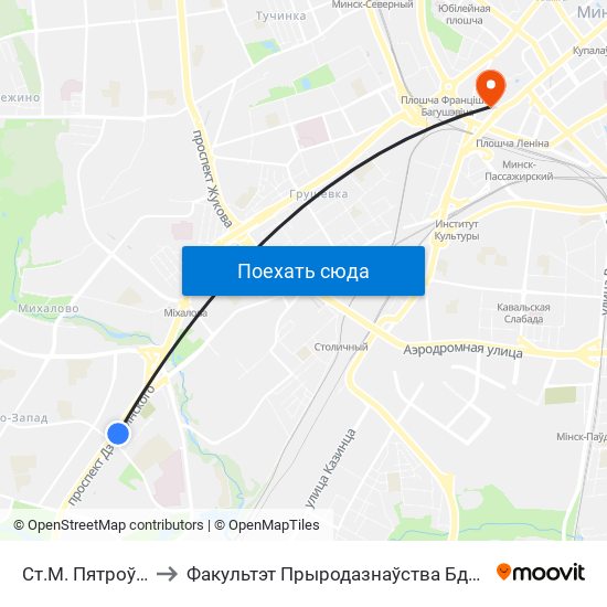 Ст.М. Пятроўшчына to Факультэт Прыродазнаўства Бдпу Імя М. Танка map