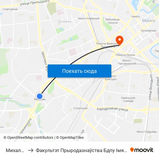 Михалово to Факультэт Прыродазнаўства Бдпу Імя М. Танка map