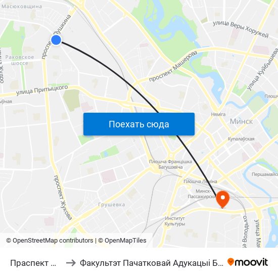 Праспект Пушкіна to Факультэт Пачатковай Адукацыі Бдпу Імя М. Танка map