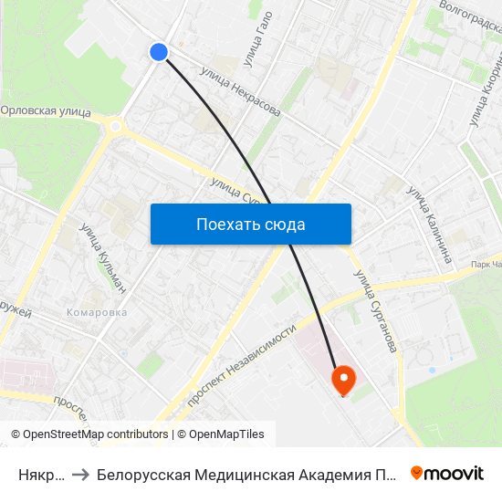 Някрасава to Белорусская Медицинская Академия Последипломного Образования map
