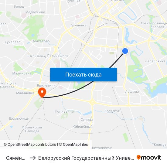 Сямёнава to Белорусский Государственный Университет map