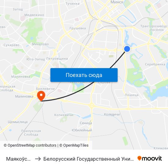 Маякоўскага to Белорусский Государственный Университет map