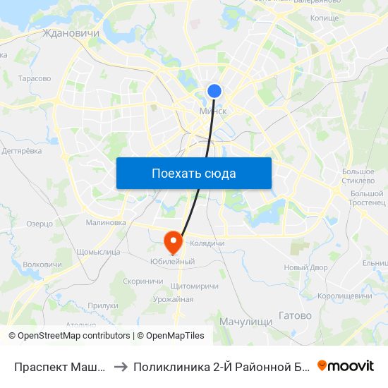 Праспект Машэрава to Поликлиника 2-Й Районной Больницы map