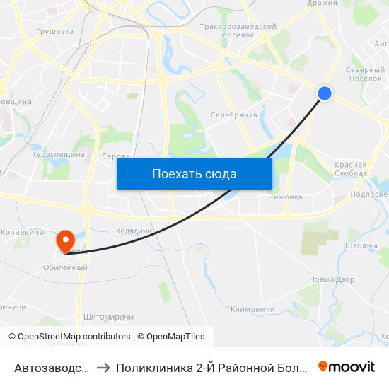 Автозаводская to Поликлиника 2-Й Районной Больницы map