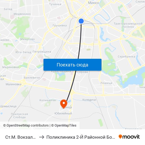 Ст.М. Вокзальная to Поликлиника 2-Й Районной Больницы map
