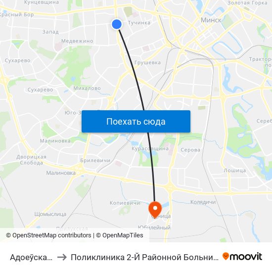Адоеўскага to Поликлиника 2-Й Районной Больницы map