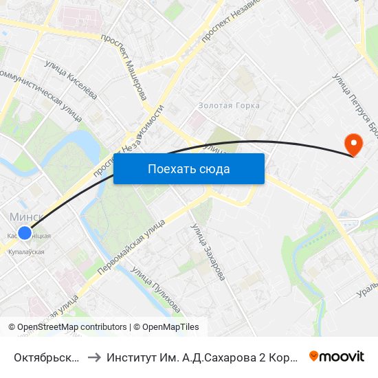 Октябрьская to Институт Им. А.Д.Сахарова 2 Корпус map