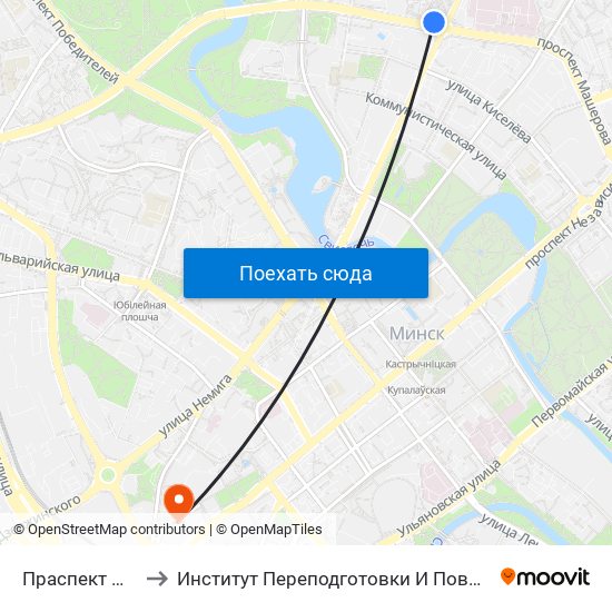 Праспект Машэрава to Институт Переподготовки И Повышения Квалификации map