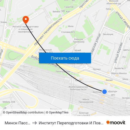 Минск-Пассажирский to Институт Переподготовки И Повышения Квалификации map