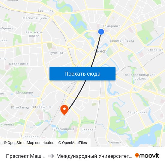 Праспект Машэрава to Международный Университет ""Митсо"" map