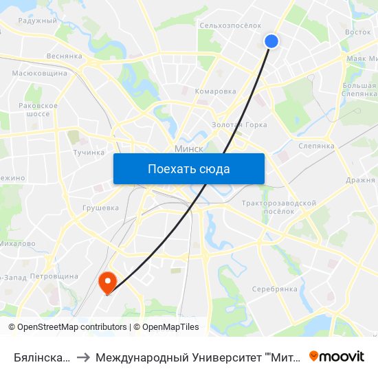 Бялінскага to Международный Университет ""Митсо"" map