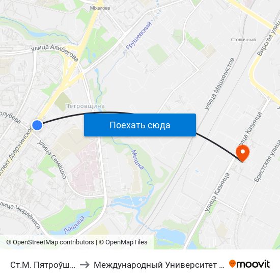 Ст.М. Пятроўшчына to Международный Университет ""Митсо"" map