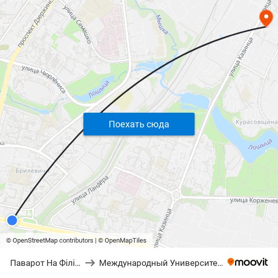 Паварот На Філіял Бду to Международный Университет ""Митсо"" map