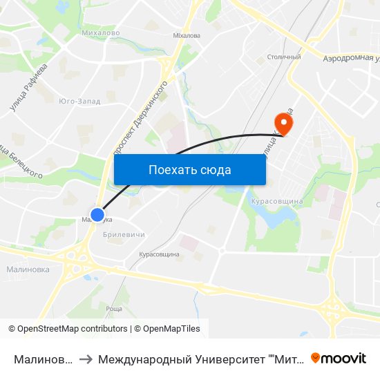 Малиновка to Международный Университет ""Митсо"" map