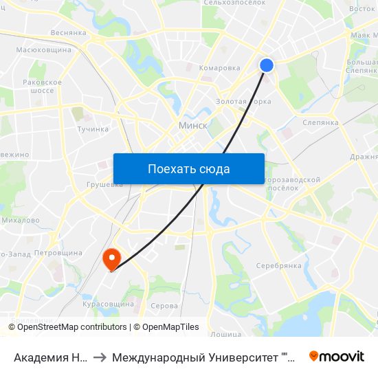 Академия Наук to Международный Университет ""Митсо"" map