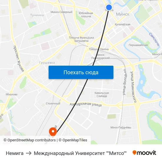 Немига to Международный Университет ""Митсо"" map