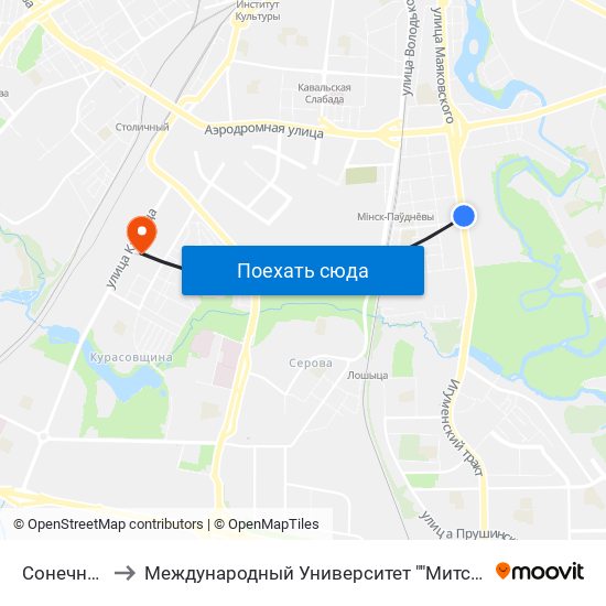 Сонечная to Международный Университет ""Митсо"" map