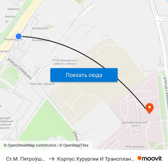 Ст.М. Пятроўшчына to Корпус Хурургии И Трансплантологии map