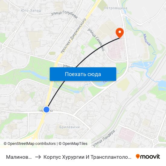 Малиновка to Корпус Хурургии И Трансплантологии map