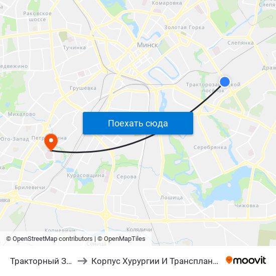 Тракторный Завод to Корпус Хурургии И Трансплантологии map