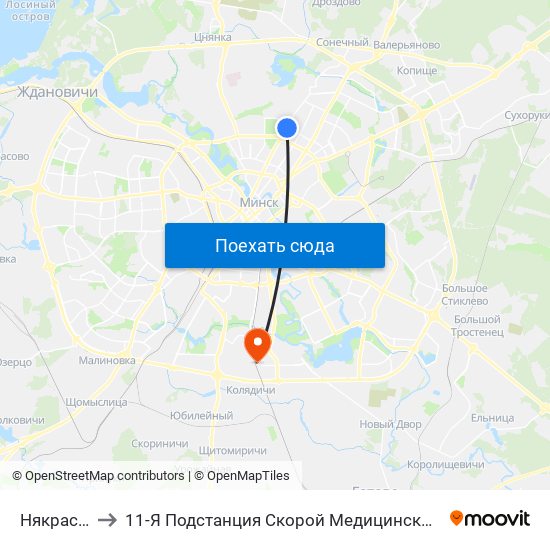 Някрасава to 11-Я Подстанция Скорой Медицинской Помощи map