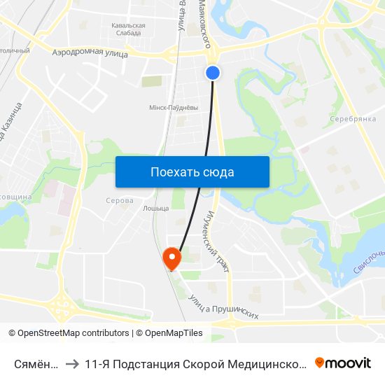 Сямёнава to 11-Я Подстанция Скорой Медицинской Помощи map