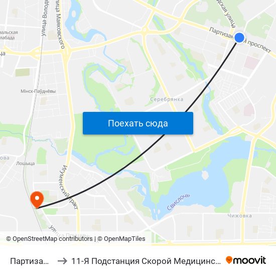 Партизанская to 11-Я Подстанция Скорой Медицинской Помощи map