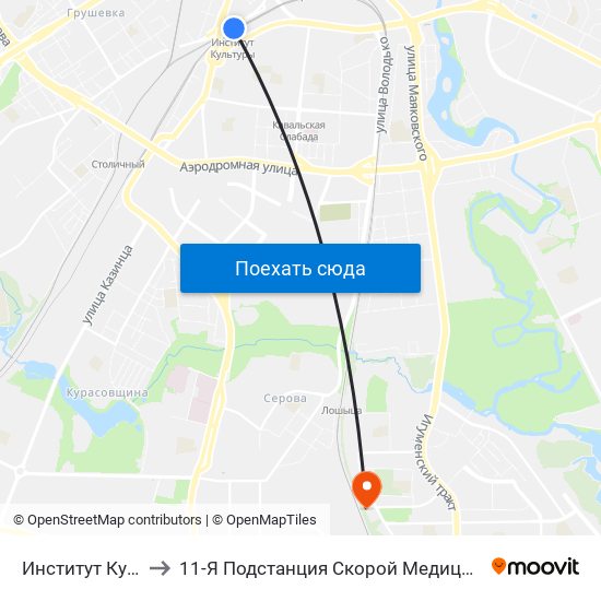 Институт Культуры to 11-Я Подстанция Скорой Медицинской Помощи map