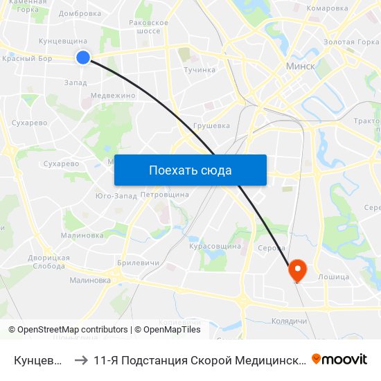 Кунцевщина to 11-Я Подстанция Скорой Медицинской Помощи map