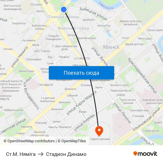 Ст.М. Няміга to Стадион Динамо map