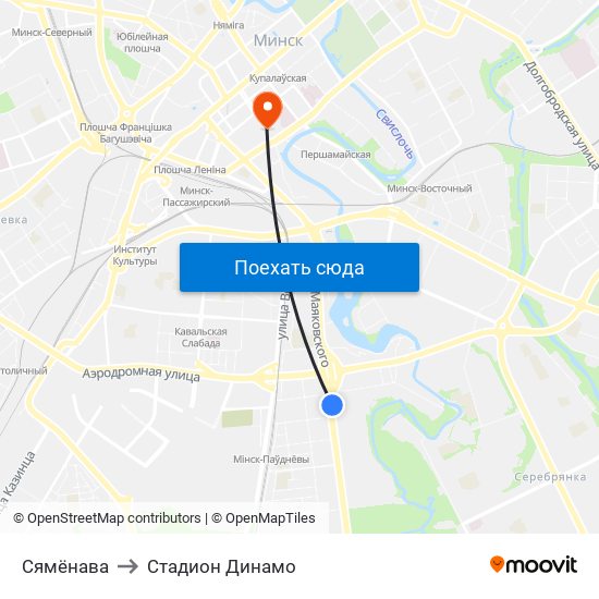 Сямёнава to Стадион Динамо map